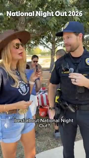 Mariana interviewing a Pflugerville Police Department officer at a community event